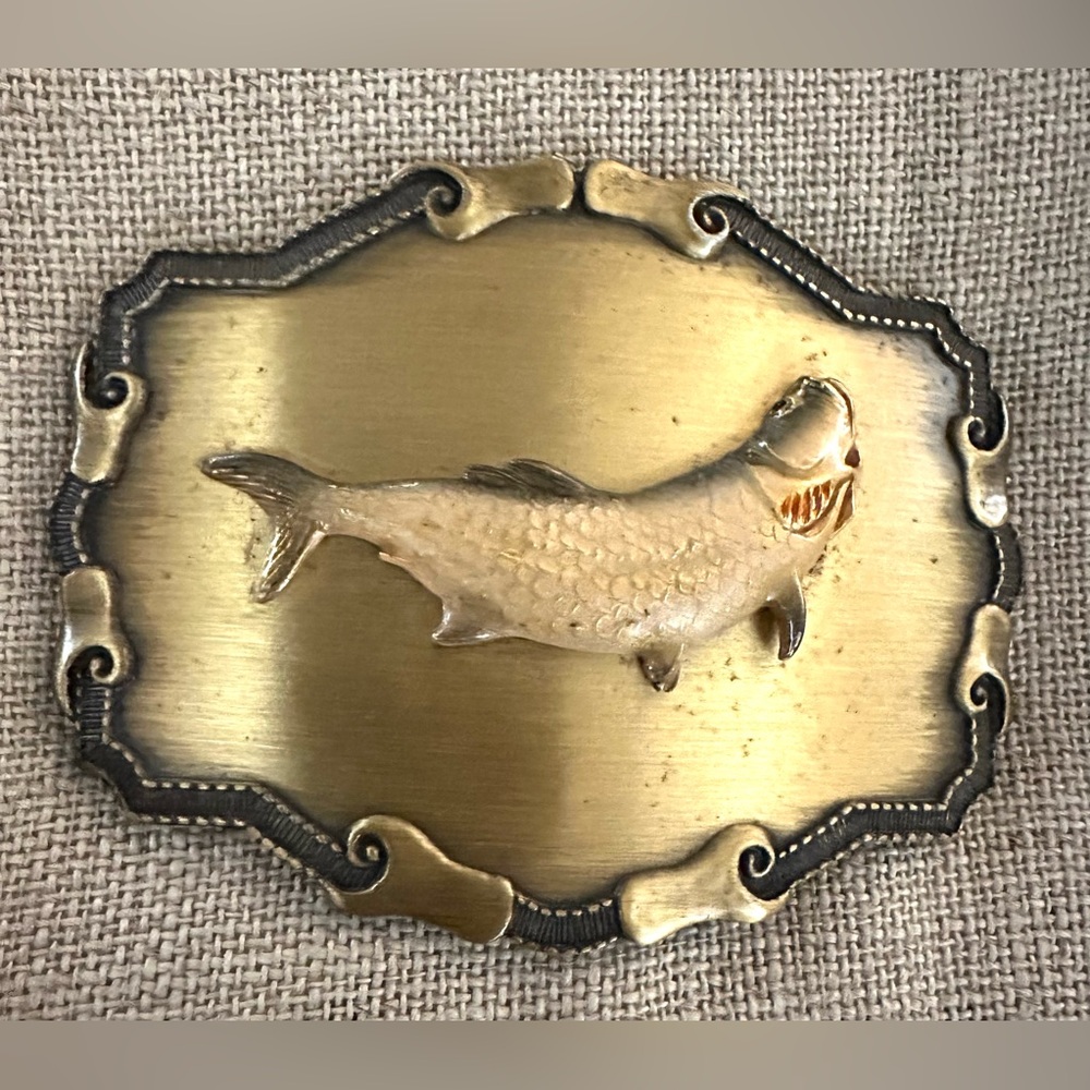 Raintree Belt Buckle Vintage 1977 1978 Trout Bass Fish Fishing Fishermans Rare